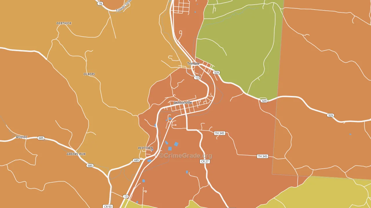 Jacksonville, OH Map of Assault Rates