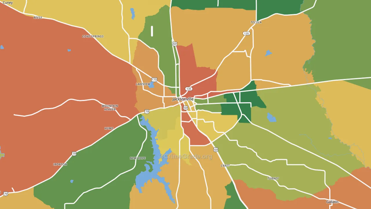 Jacksonville, TX Map of Assault Rates