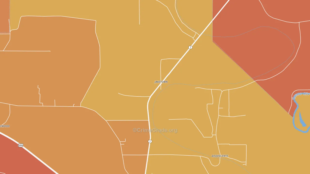 Jaketown, MS Map of Assault Rates