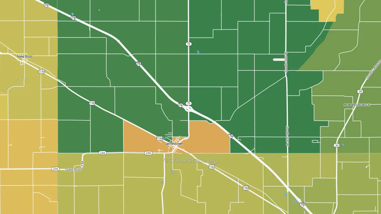 Jamestown, IN Map of Assault Rates