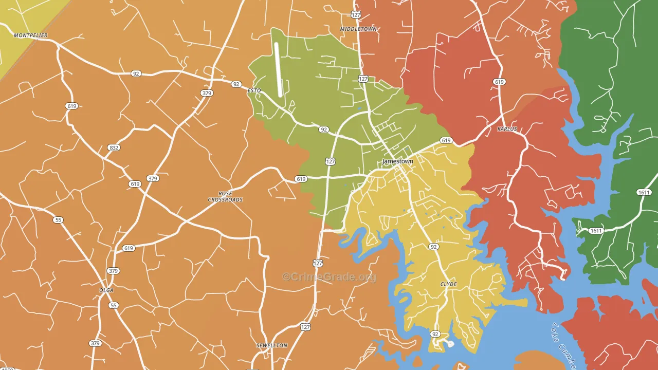 Jamestown, KY Map of Assault Rates