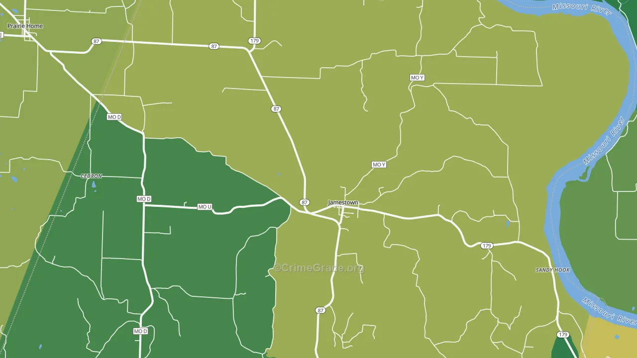 Jamestown, MO Map of Assault Rates