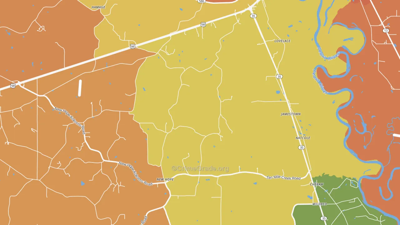 Jamestown, MS Map of Assault Rates