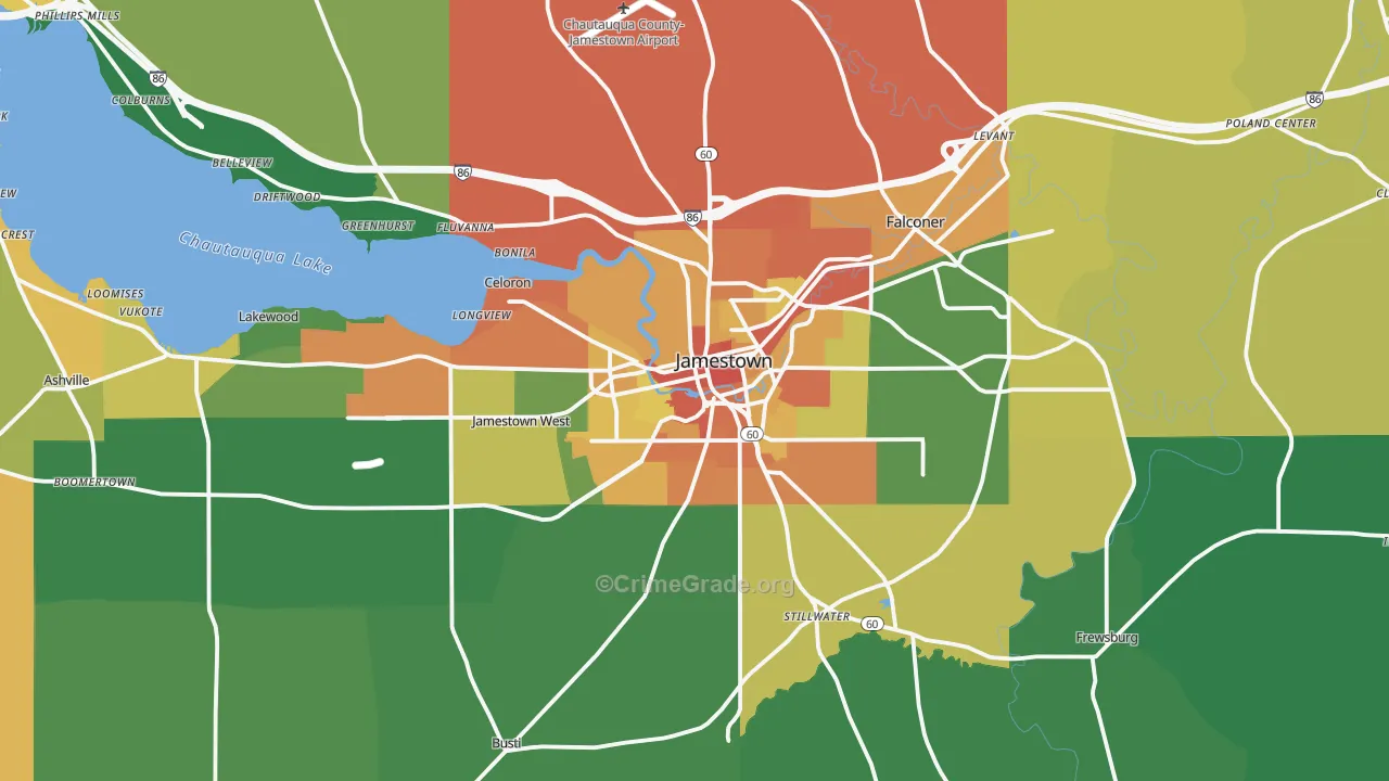 Jamestown, NY Map of Assault Rates