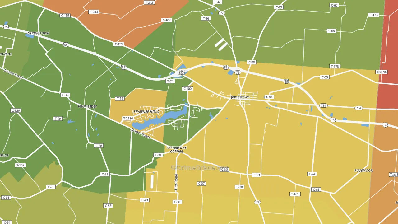 Jamestown, OH Map of Assault Rates