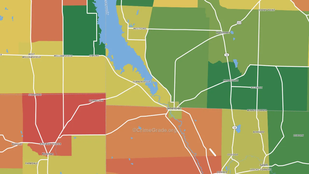 Jamestown, PA Map of Assault Rates