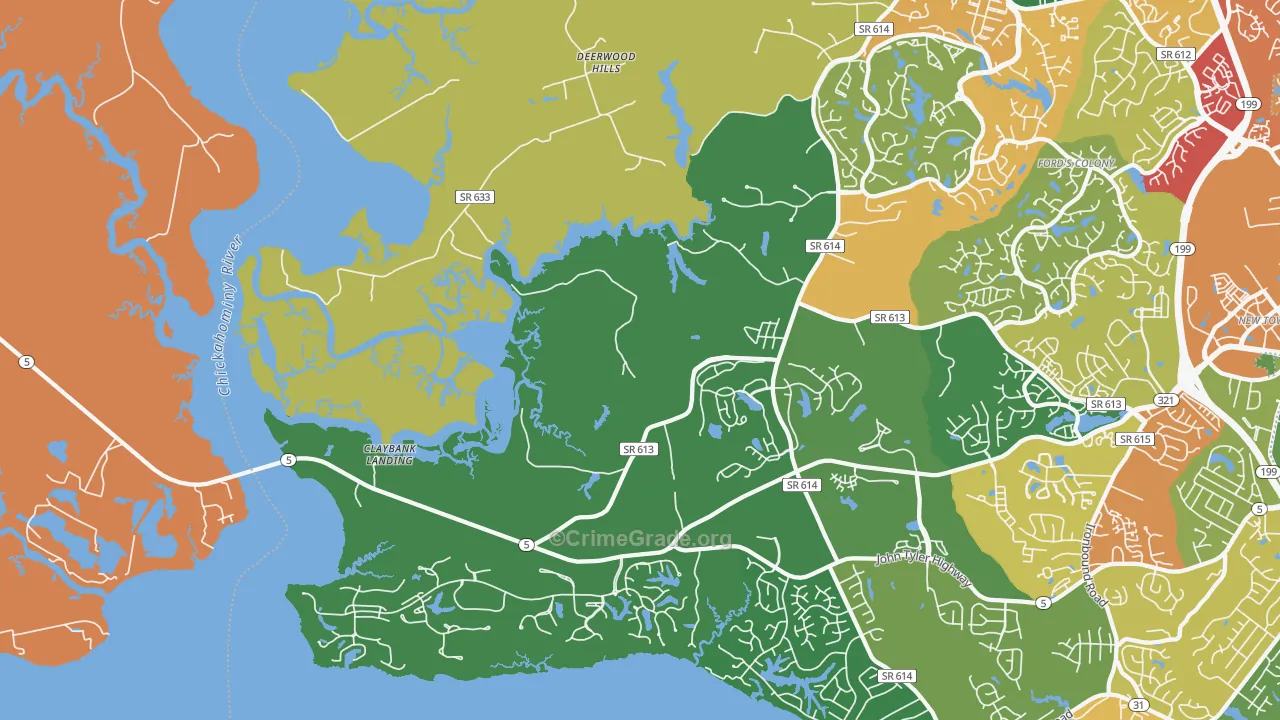 Jamestown, VA Map of Assault Rates