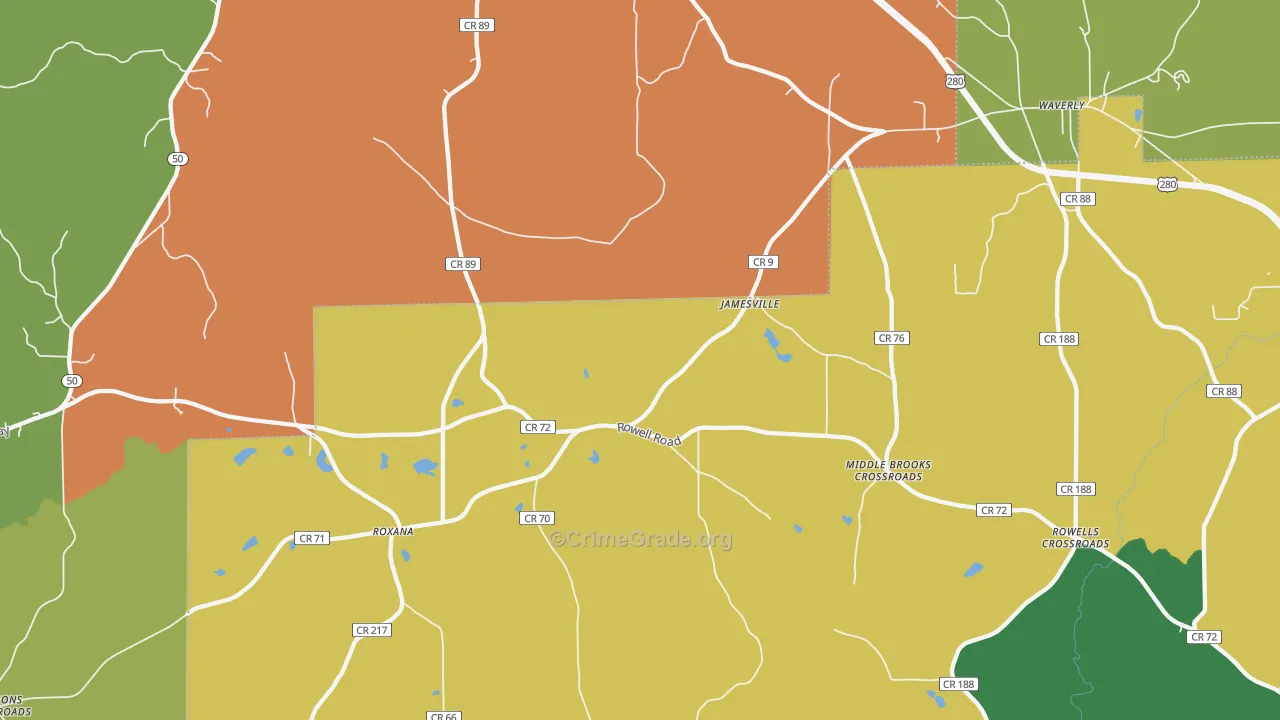 Jamesville, AL Map of Assault Rates