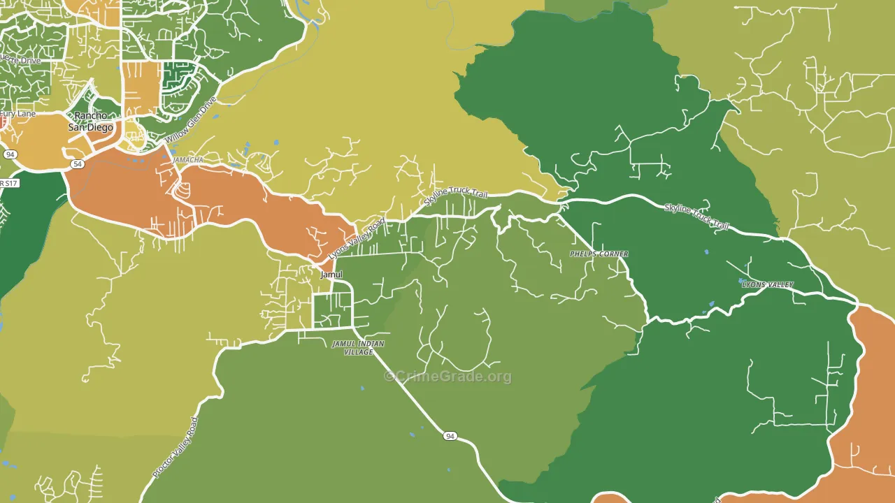 Jamul, CA Map of Assault Rates