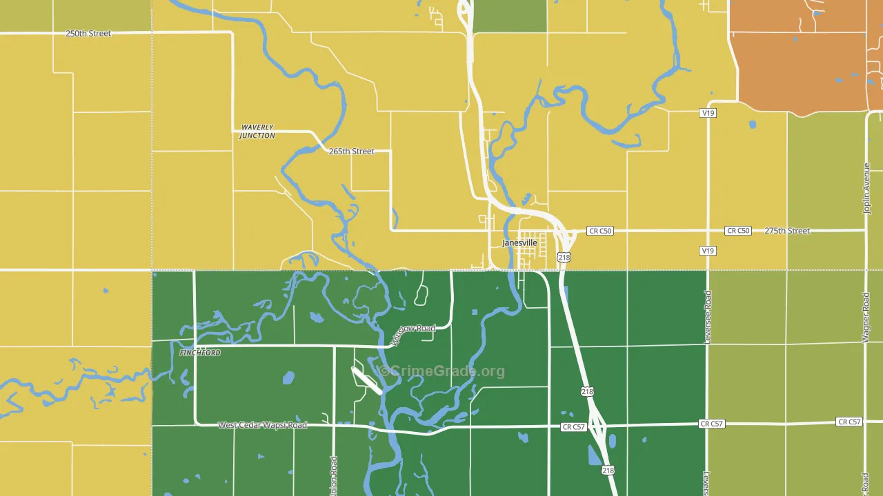 Janesville, IA Map of Assault Rates