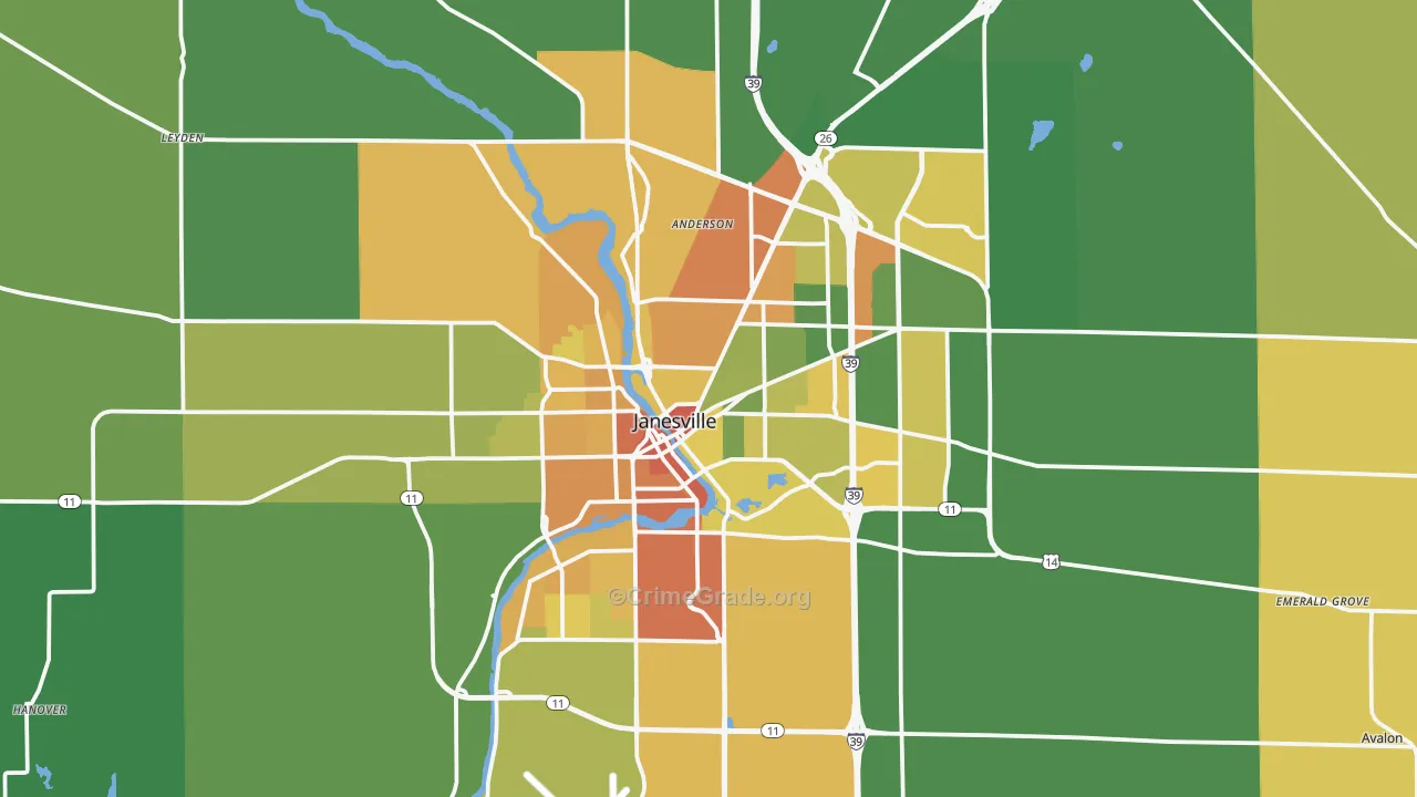 Janesville, WI Map of Assault Rates