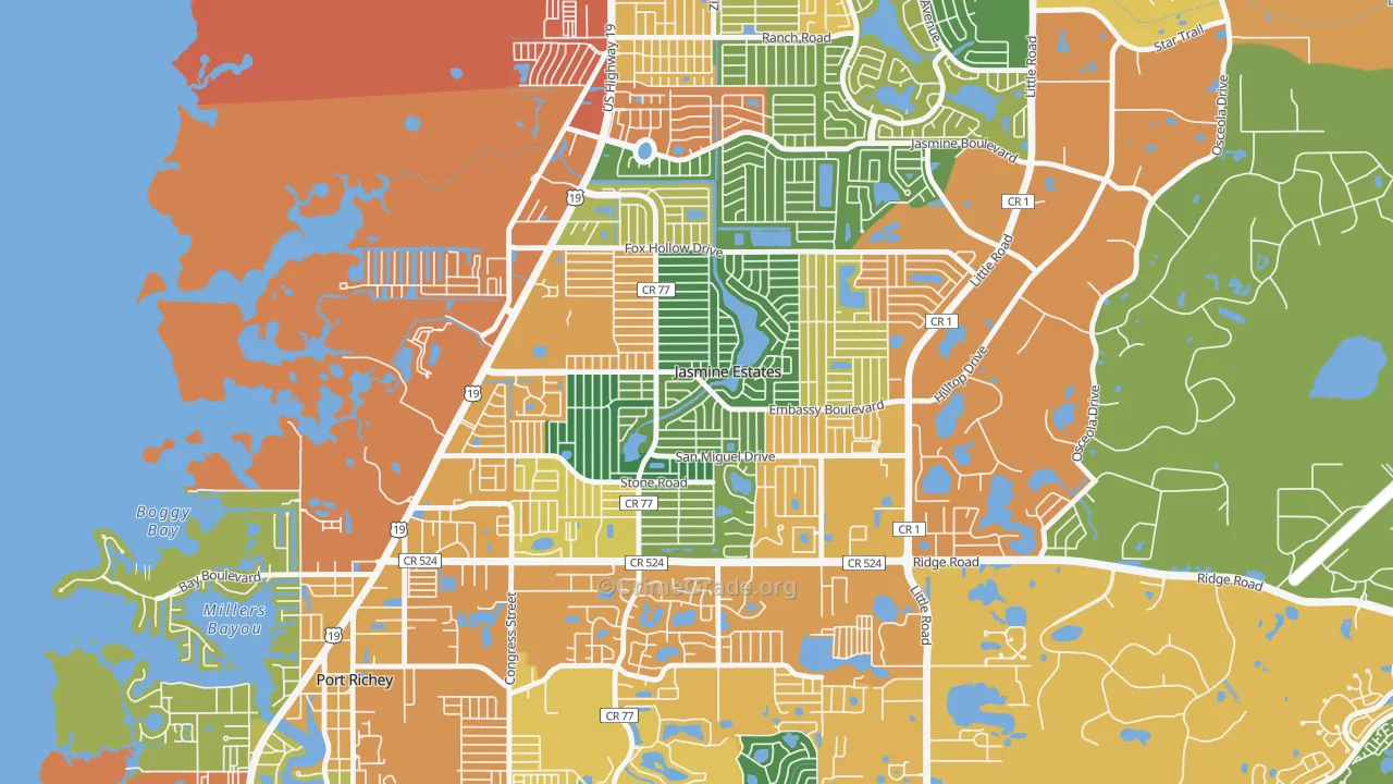 Jasmine Estates, FL Map of Assault Rates