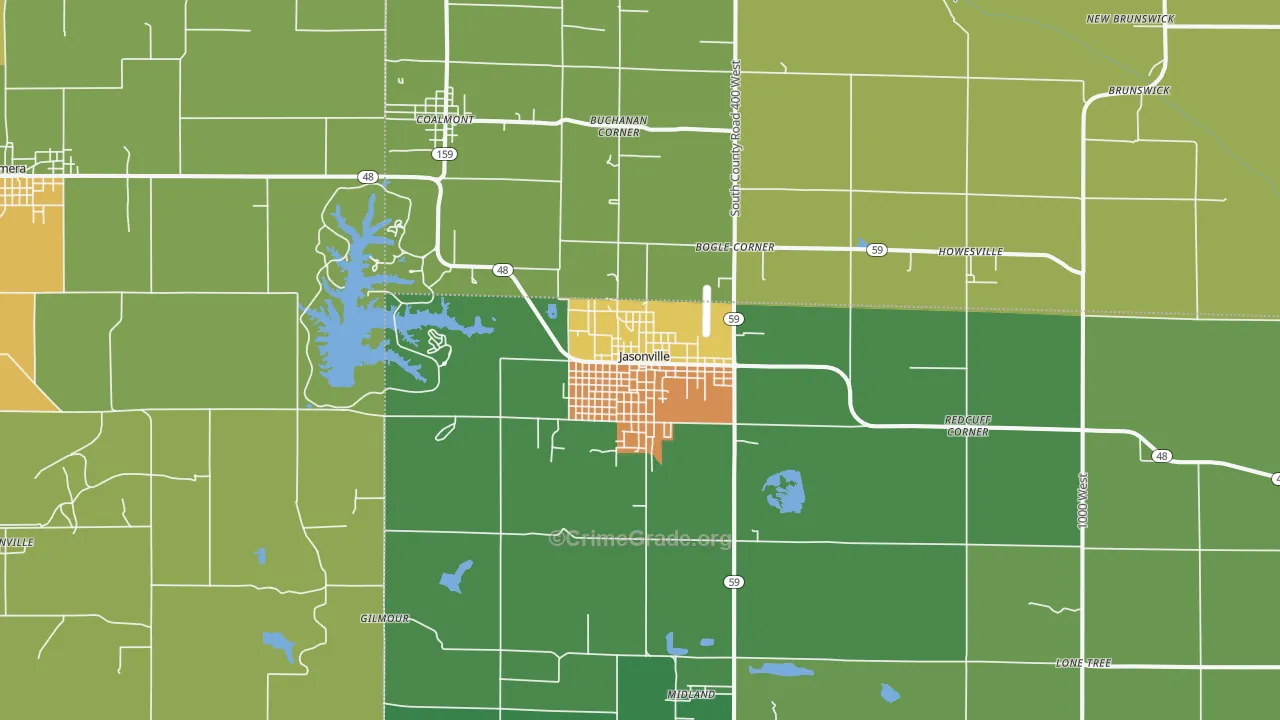 Jasonville, IN Map of Assault Rates