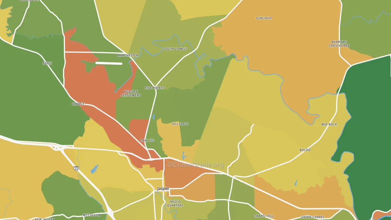 Jasper, AL Map of Assault Rates