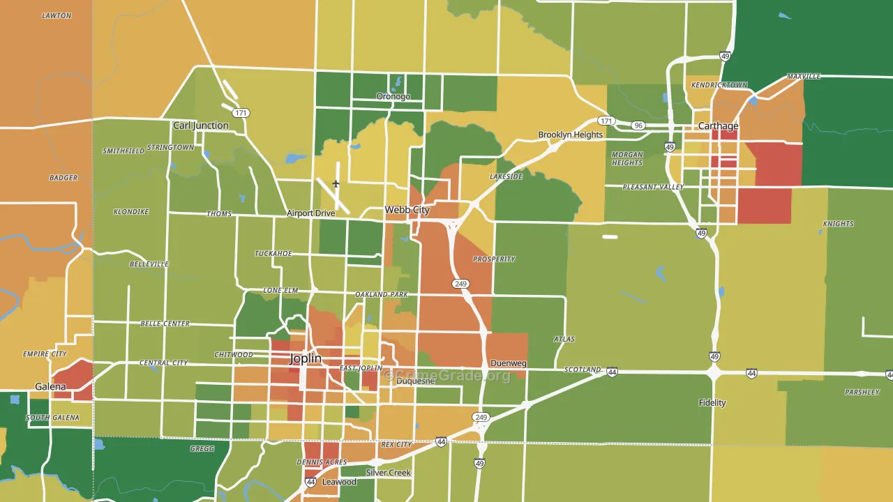 Jasper County, MO Map of Assault Rates