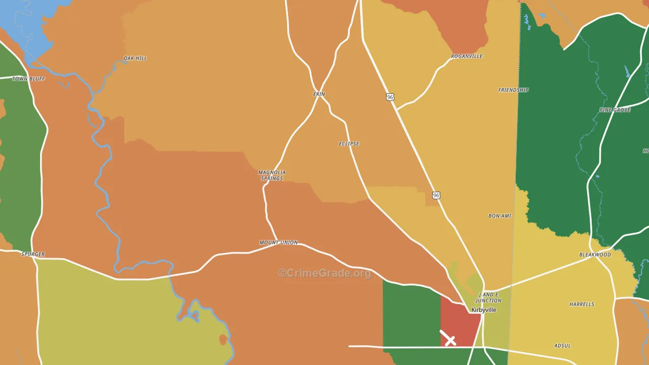 Jasper County, TX Map of Assault Rates