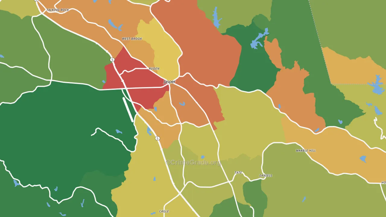 Jasper, GA Map of Assault Rates