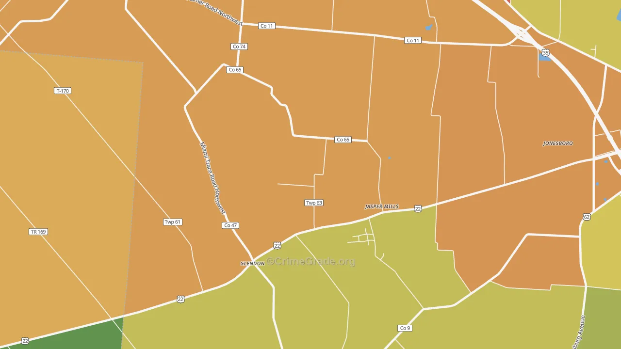 Jasper Mills, OH Map of Assault Rates