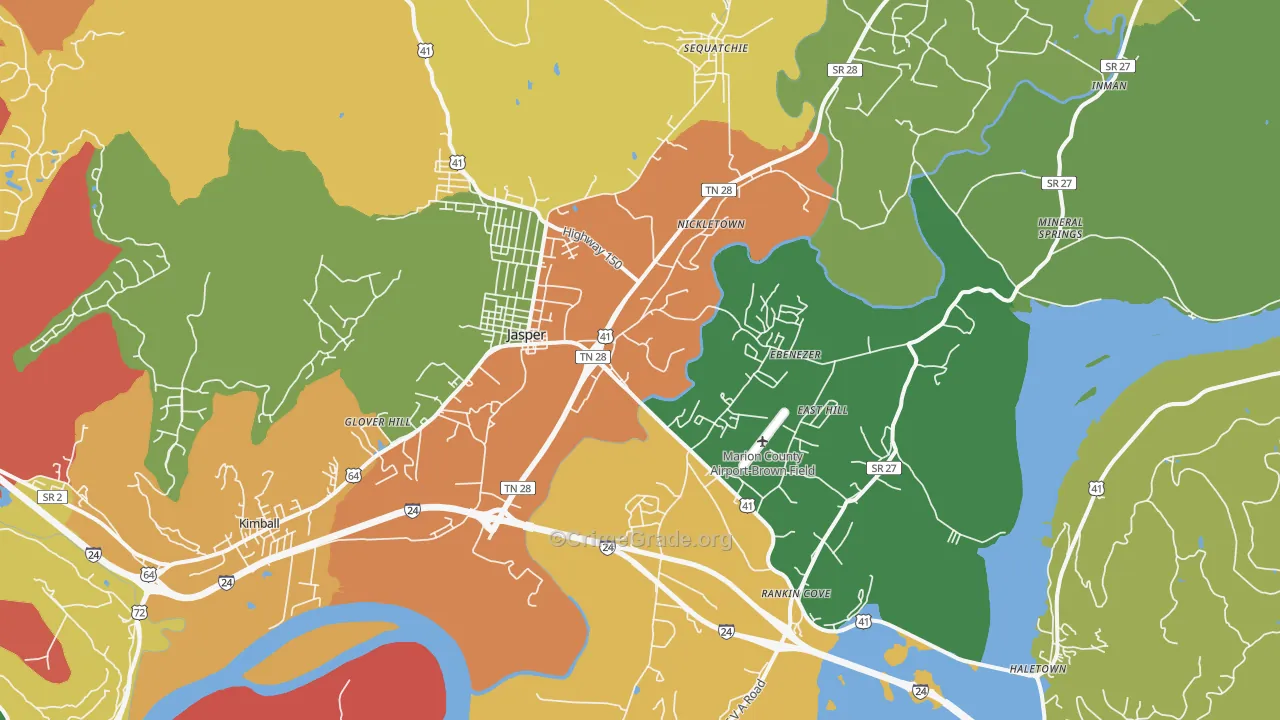 Jasper, TN Map of Assault Rates