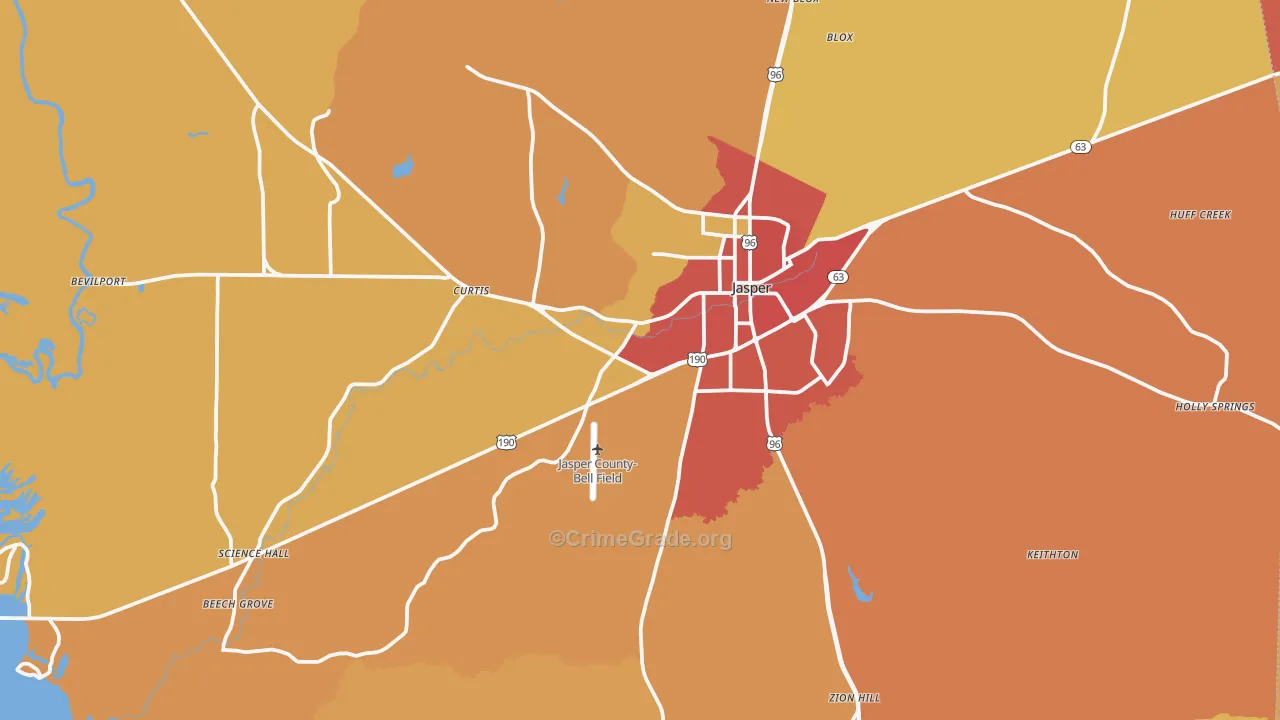 Jasper, TX Map of Assault Rates