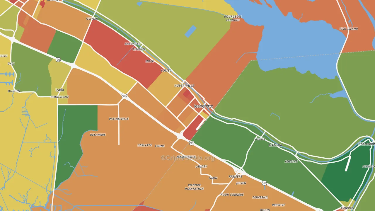 Jeanerette, LA Map of Assault Rates