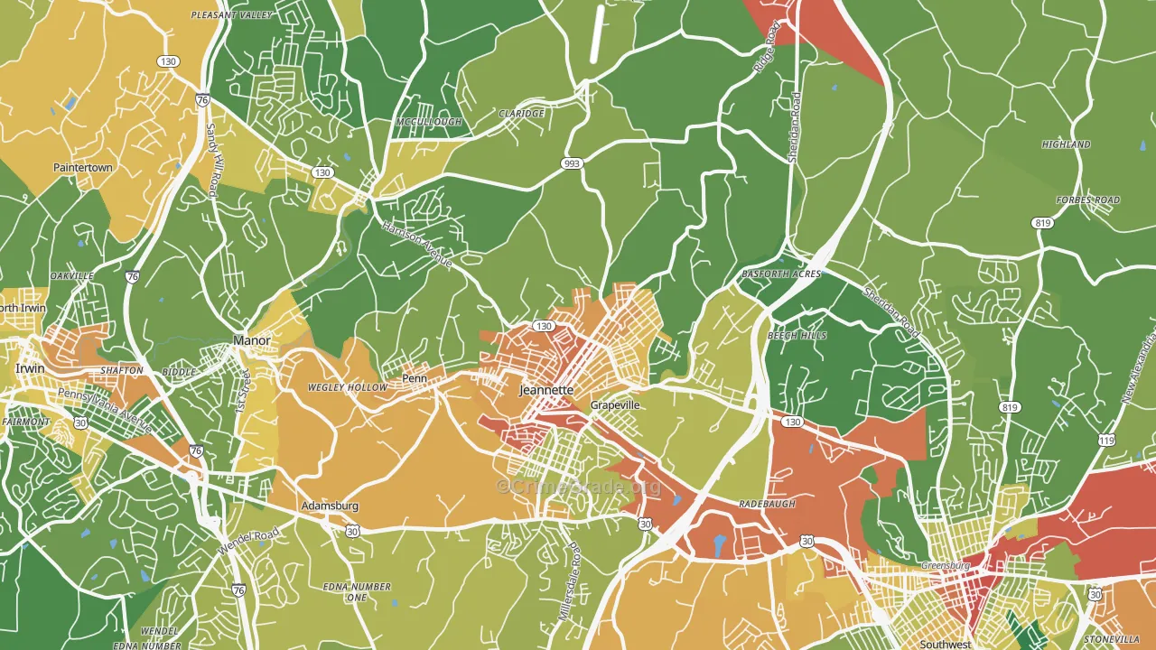 Jeannette, PA Map of Assault Rates