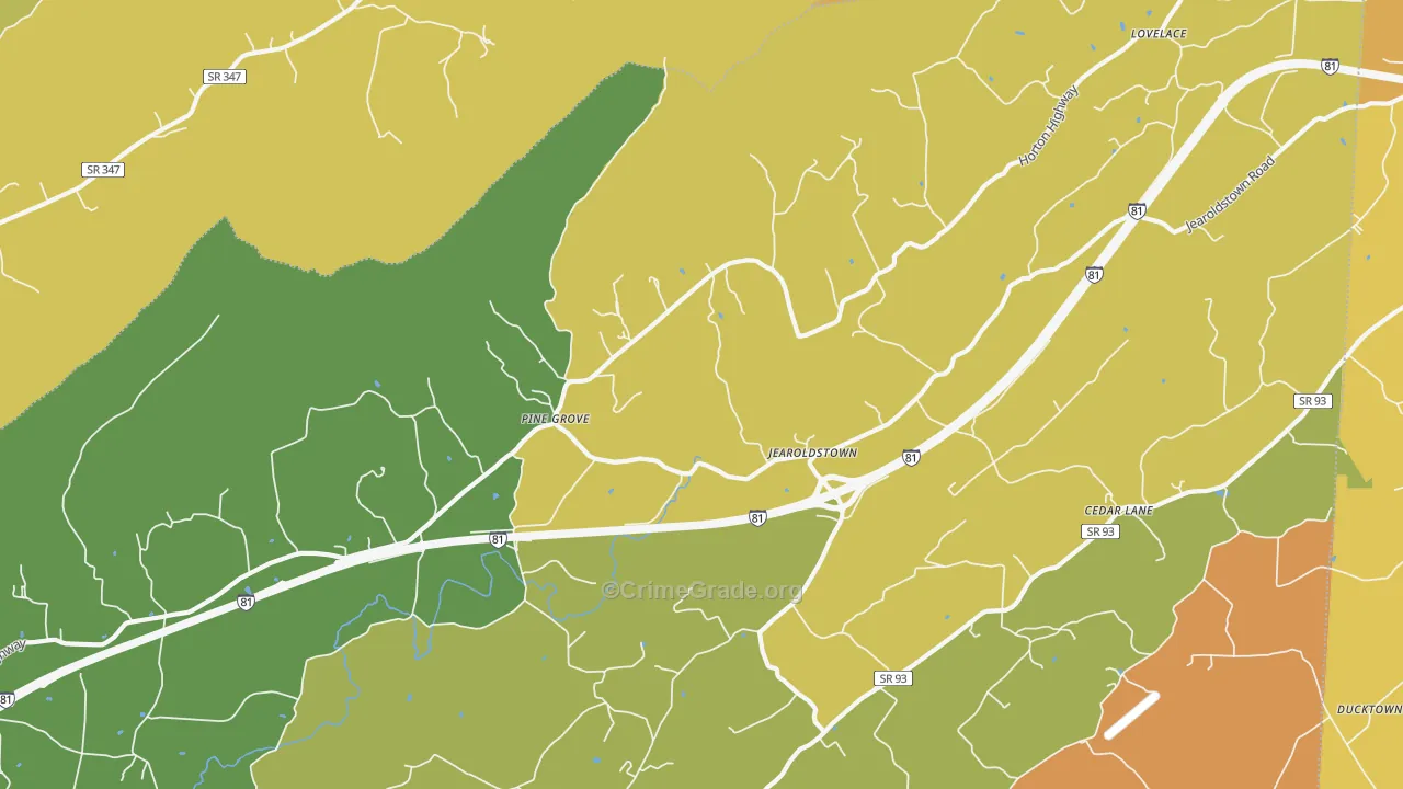 Jearoldstown, TN Map of Assault Rates
