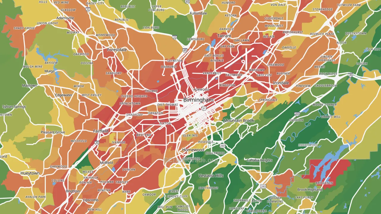 Jefferson County, AL Map of Assault Rates