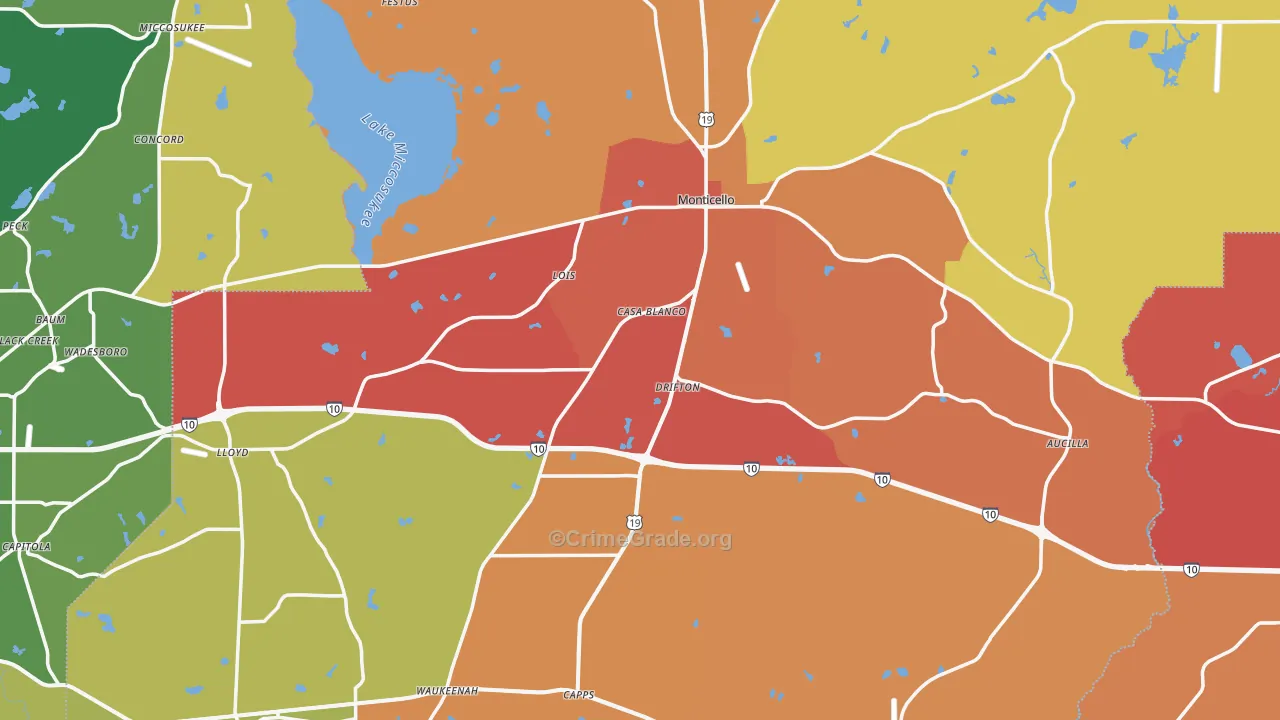 Jefferson County, FL Map of Assault Rates