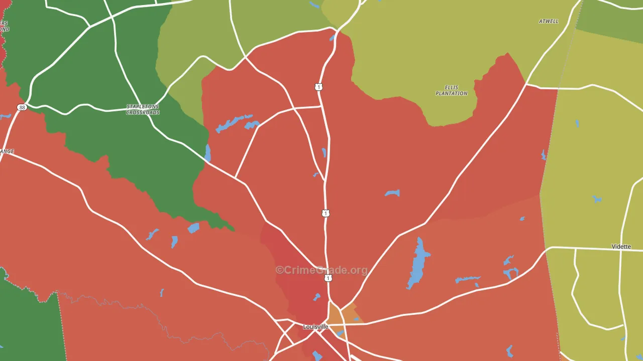 Jefferson County, GA Map of Assault Rates