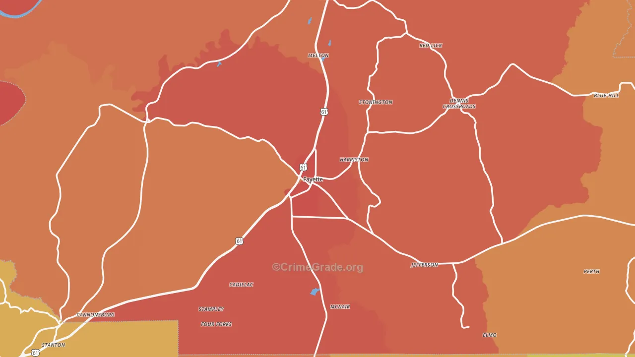 Jefferson County, MS Map of Assault Rates