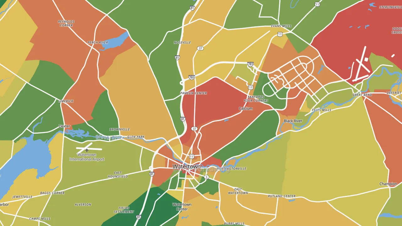 Jefferson County, NY Map of Assault Rates