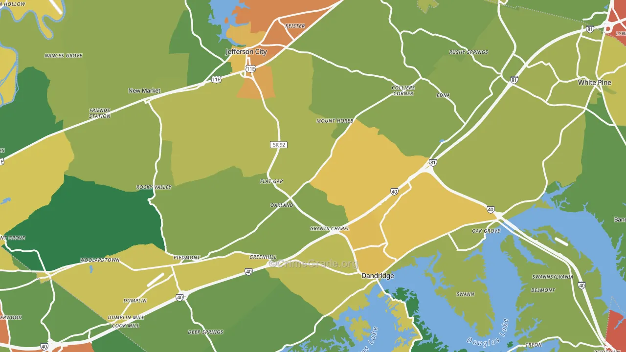 Jefferson County, TN Map of Assault Rates