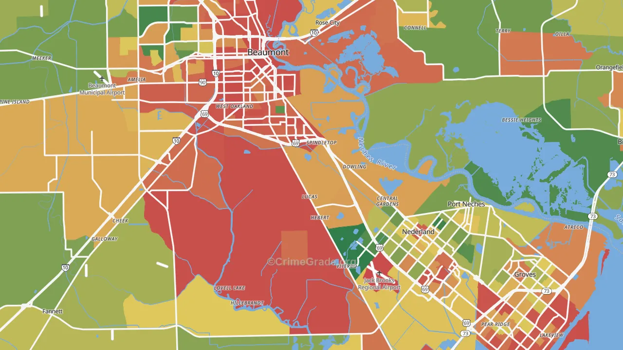 Jefferson County, TX Map of Assault Rates