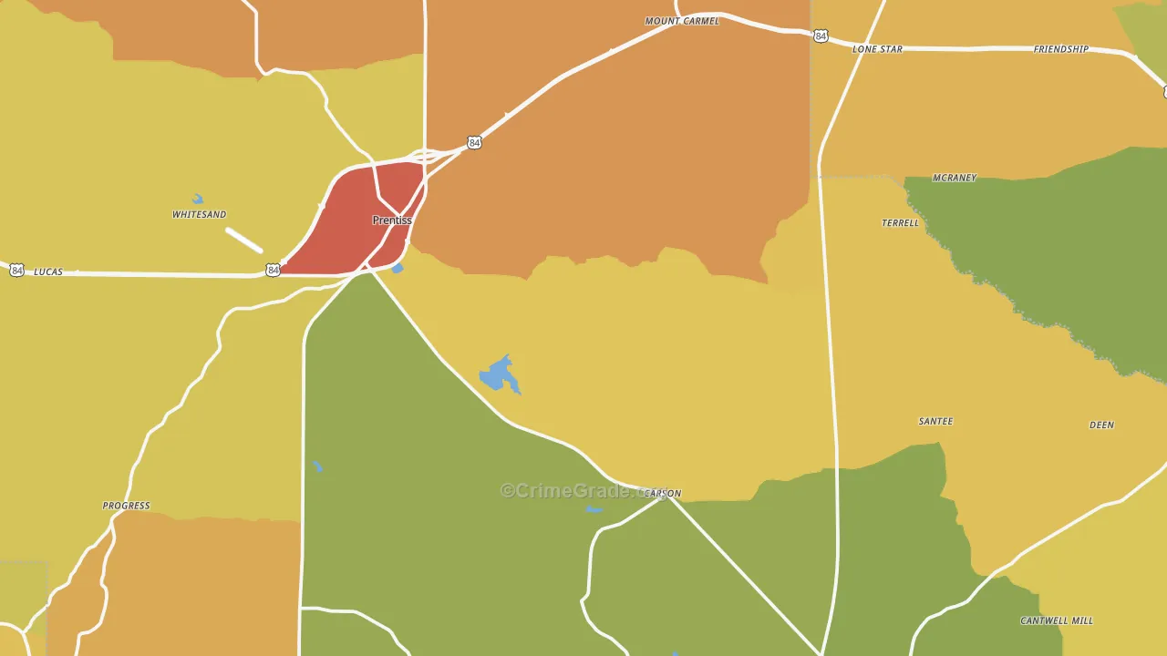 Jefferson Davis County, MS Map of Assault Rates