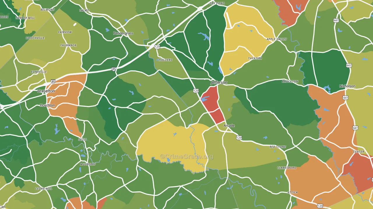 Jefferson, GA Map of Assault Rates
