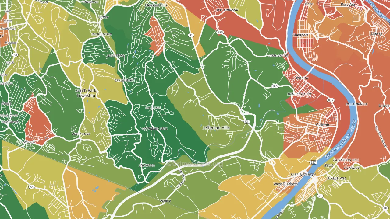 Jefferson Hills, PA Map of Assault Rates