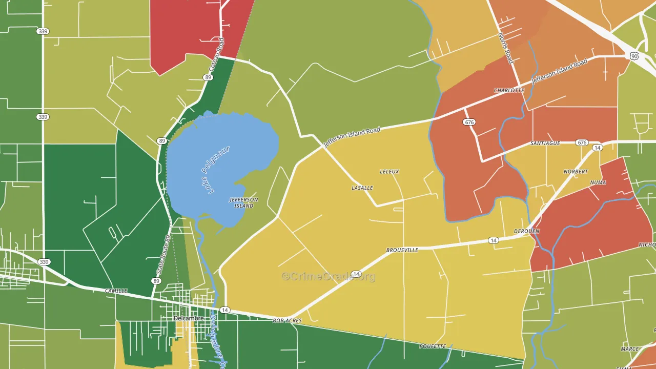 Jefferson Island, LA Map of Assault Rates