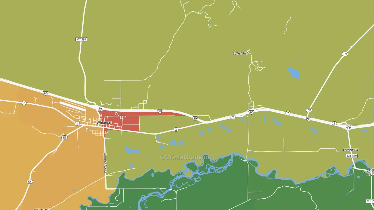 Jefferson Island, MT Map of Assault Rates