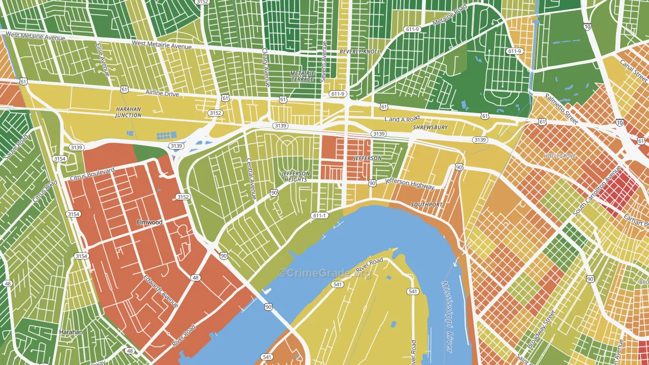Jefferson, LA Map of Assault Rates