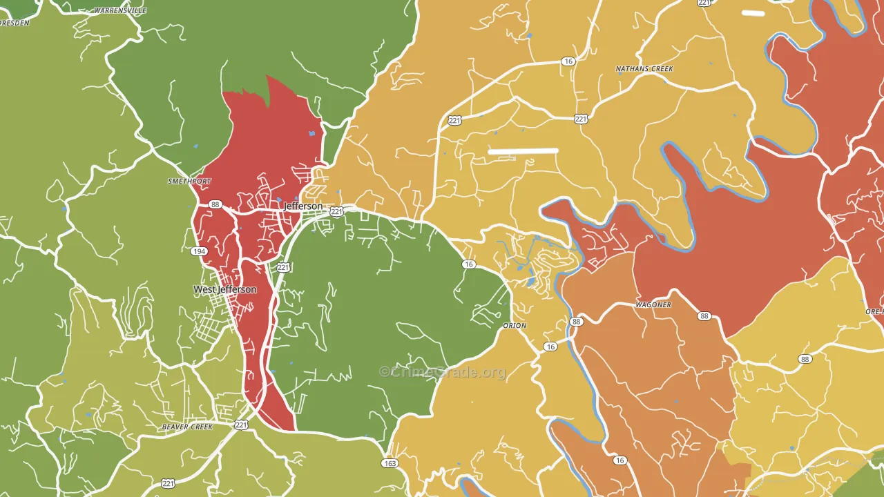 Jefferson, NC Map of Assault Rates