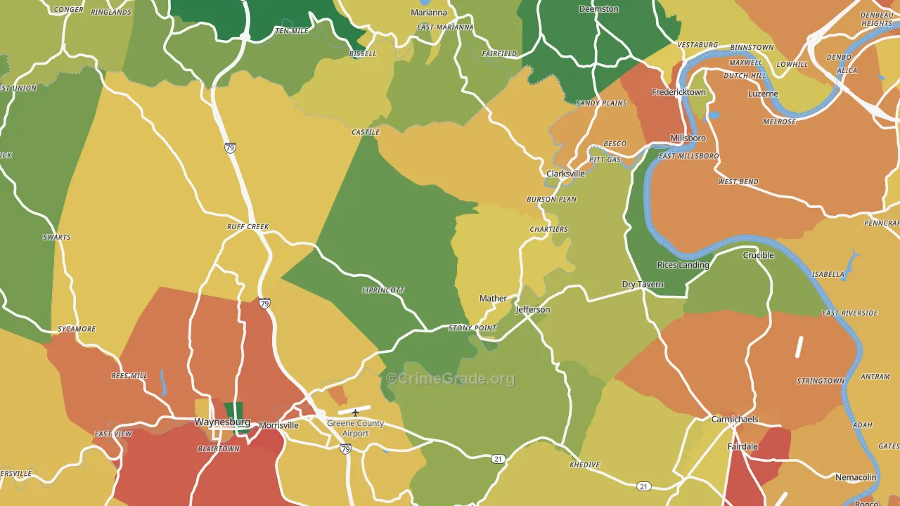 Jefferson, PA Map of Assault Rates