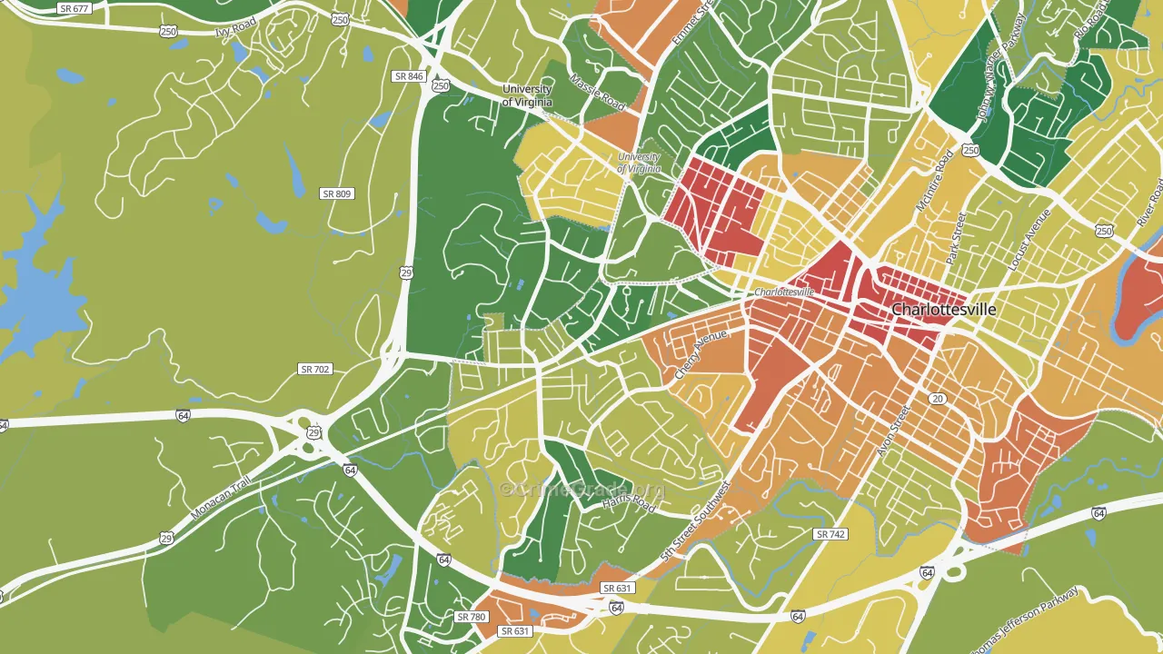 Jefferson Park, Charlottesville, VA Map of Assault Rates