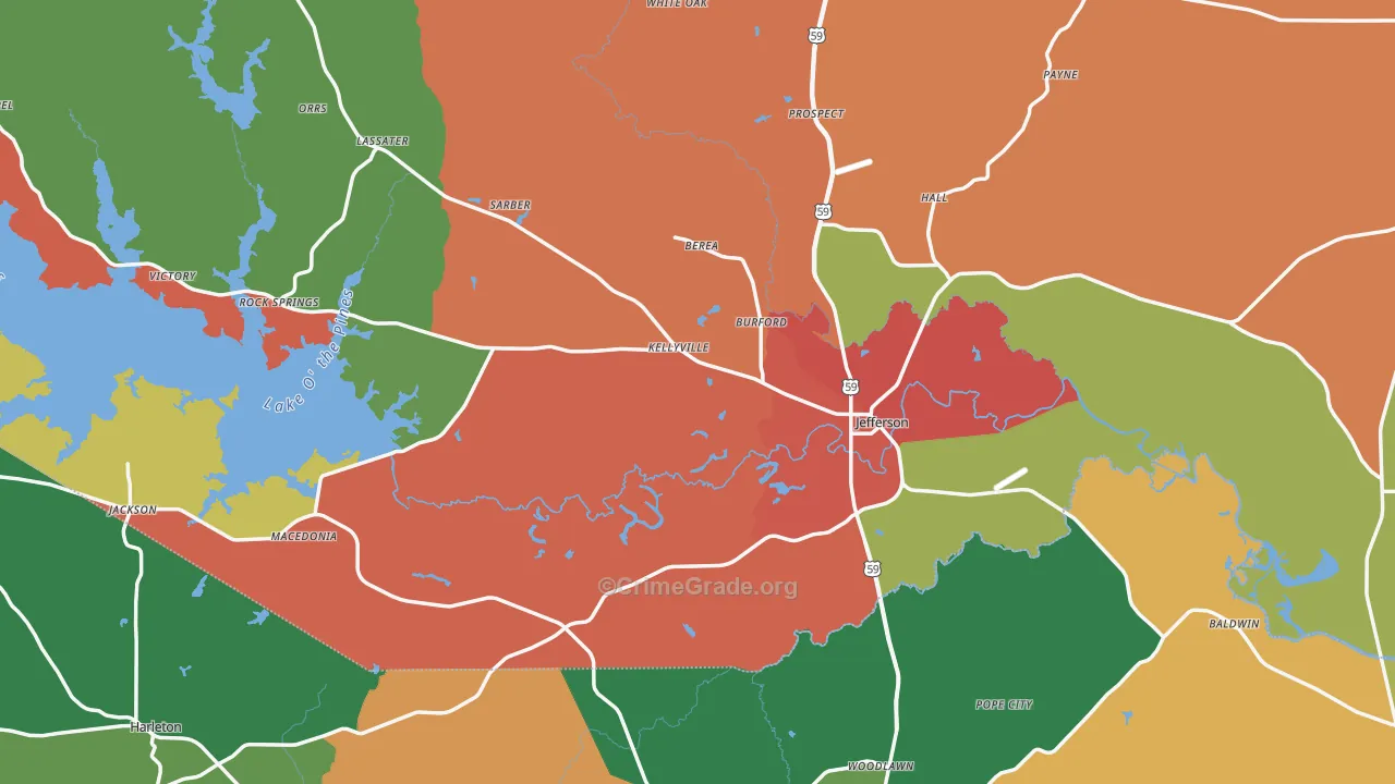 Jefferson, TX Map of Assault Rates