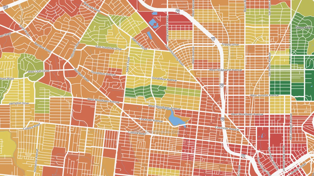 Jefferson-Woodlawn Lake, San Antonio, TX Map of Assault Rates
