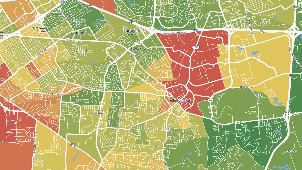 Jeffersontown, KY Map of Assault Rates