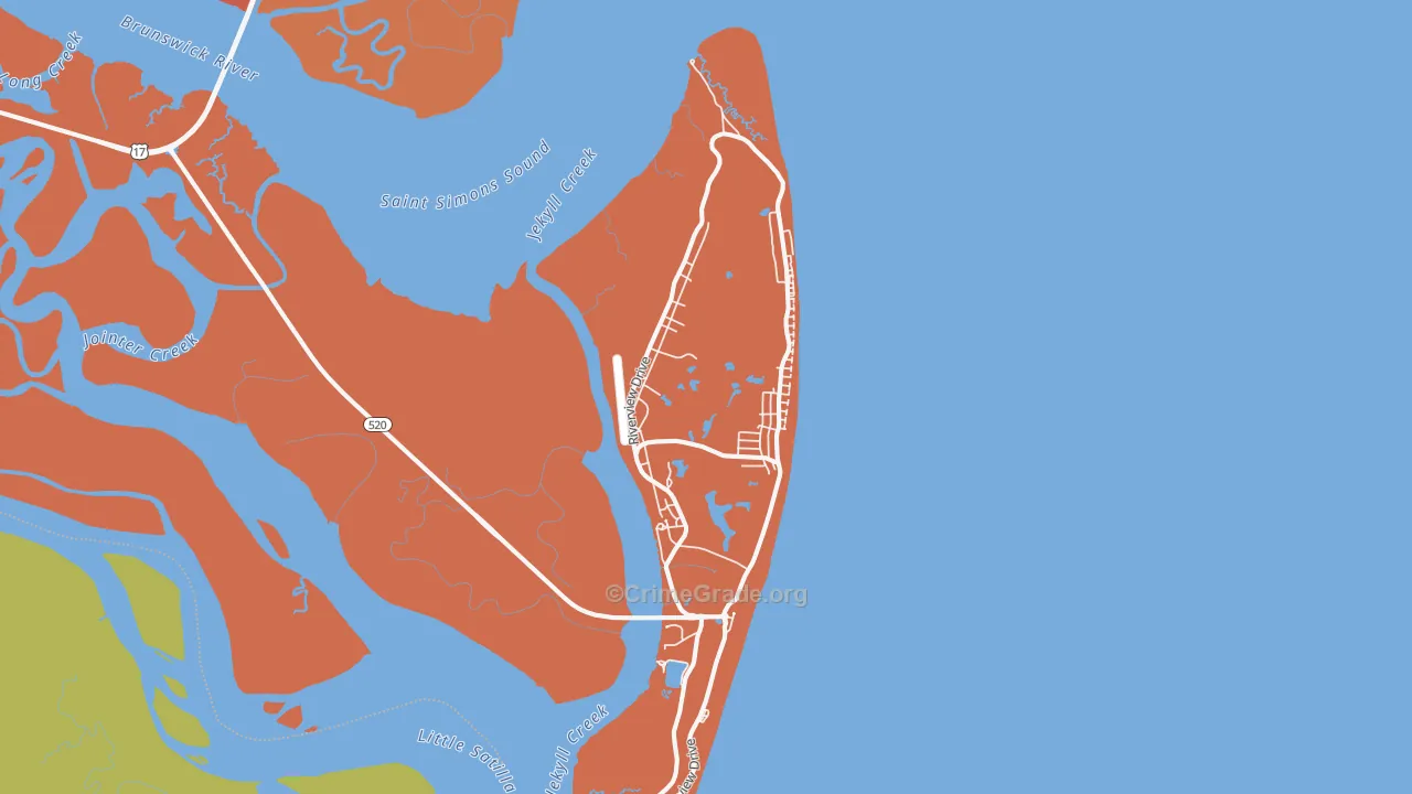 Jekyll Island, GA Map of Assault Rates