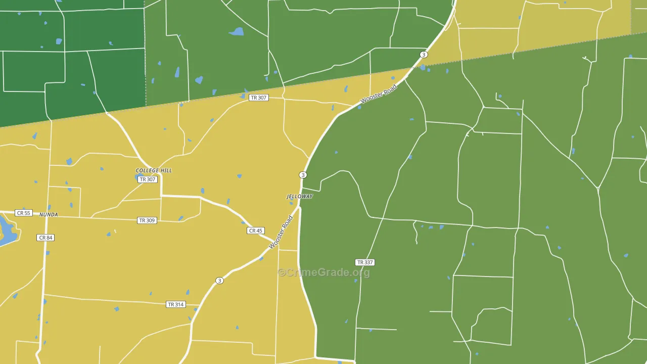 Jelloway, OH Map of Assault Rates
