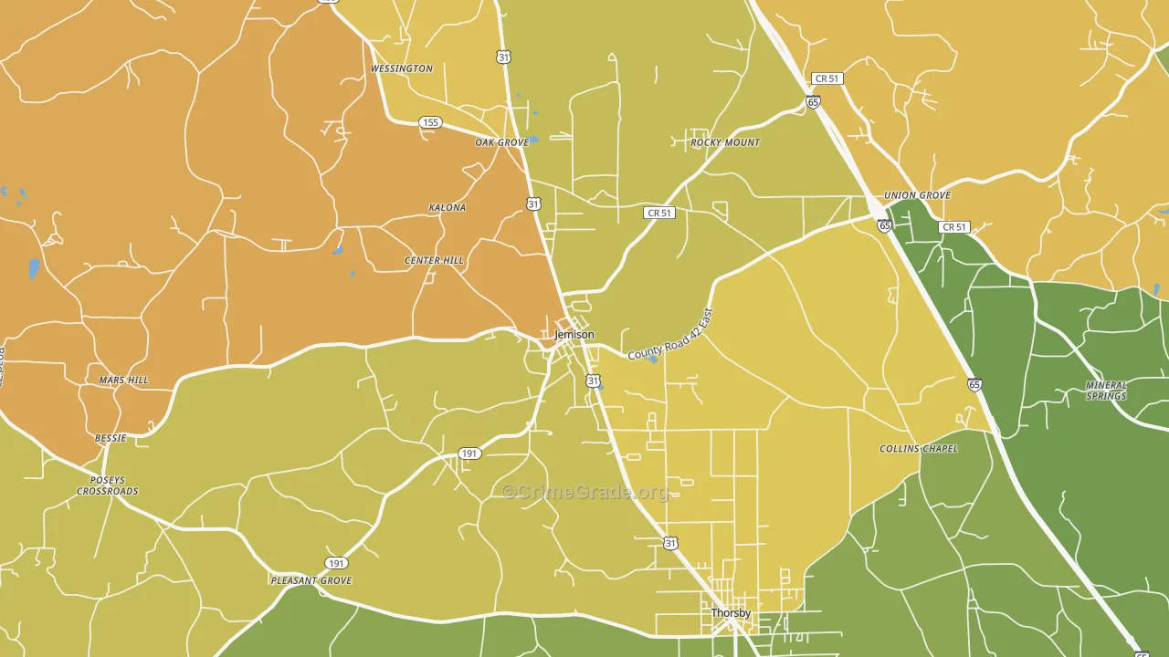 Jemison, AL Map of Assault Rates
