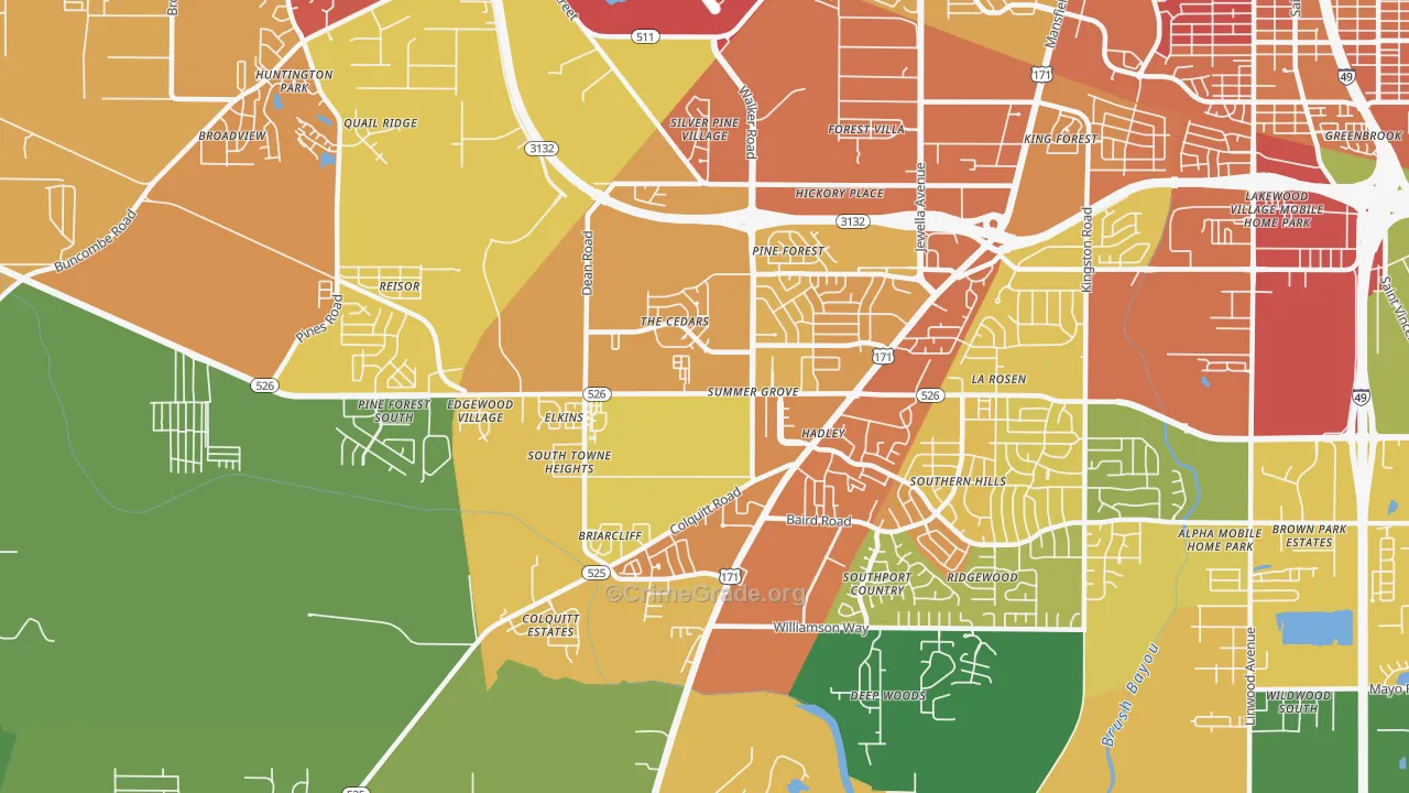 Jenkins-Pinecroft, Shreveport, LA Map of Assault Rates